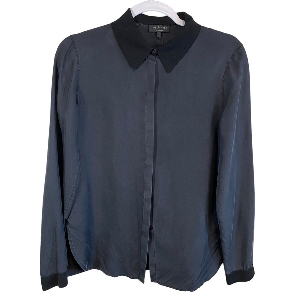 Rag & Bone - Black Silk Button Front Blouse - S